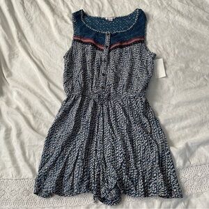 New Xhilaration SMALL Illusion Tie Waist Blue White Romper Target Lace back